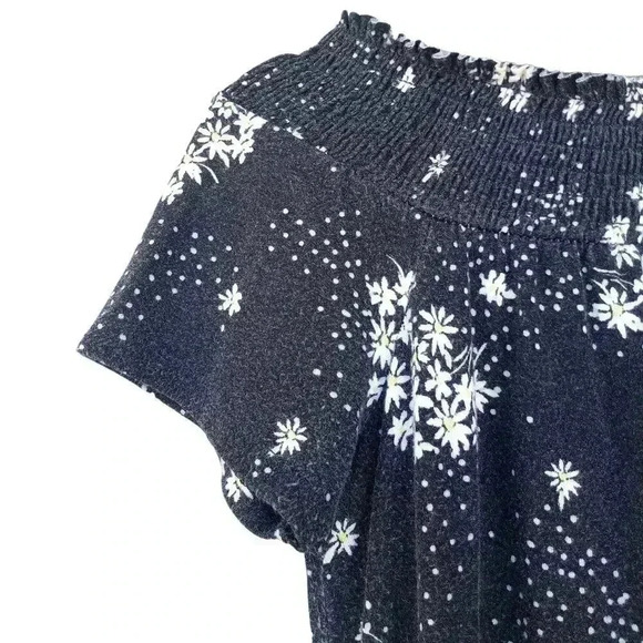 SO black floral print knit smocked off the shoulder flowy swing mini dress sm - Picture 3 of 7